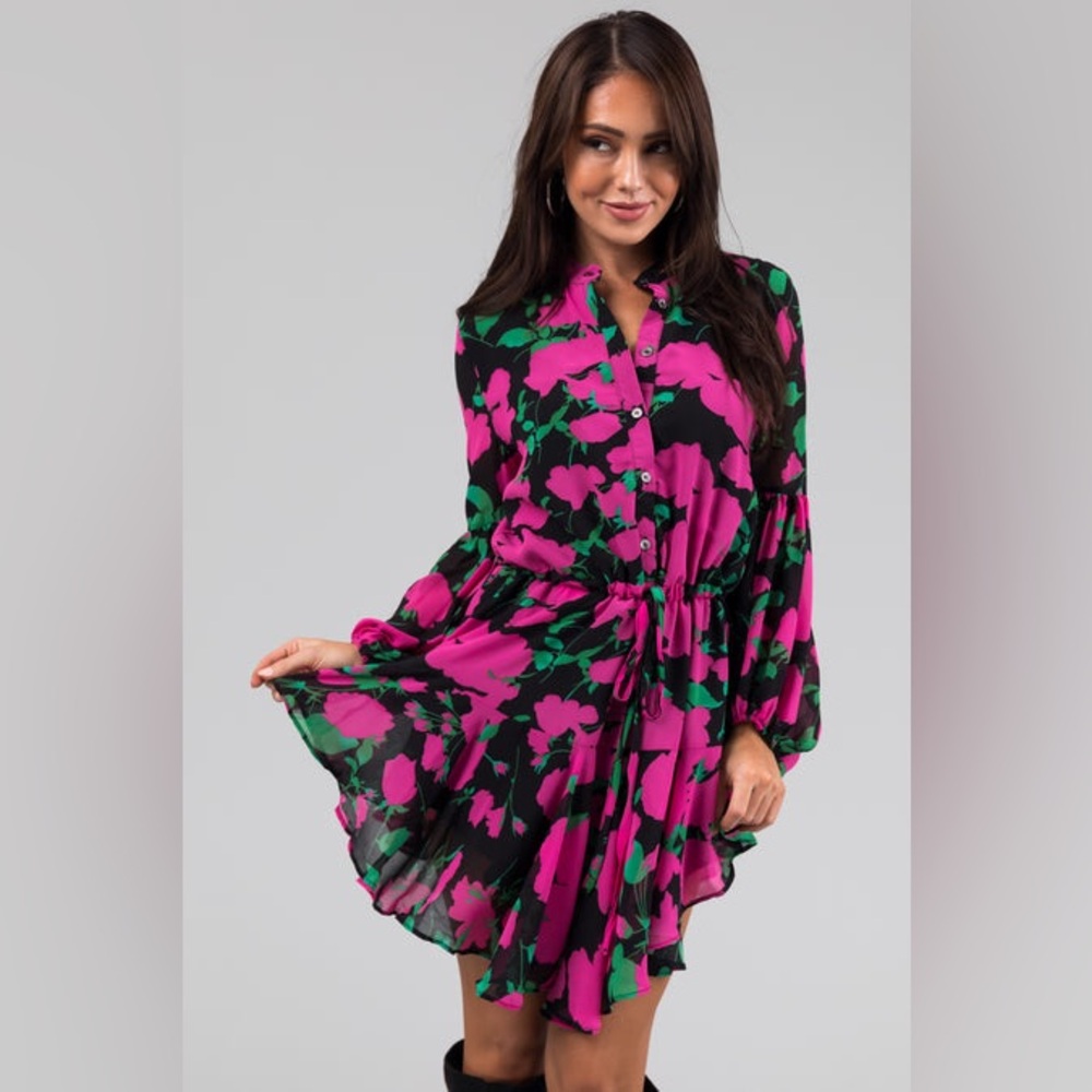 Fuchsia Floral Print Dress